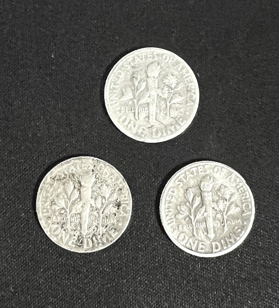 M1283 ルーズベルトダイム銀貨３枚セット1949年、1952年、1953年