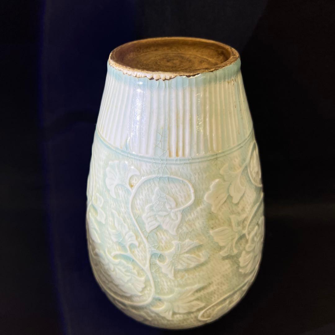 中国古窯　青白磁唐草文花瓶　高さ約25㎝　東Y8-0302☆2Fタエチ