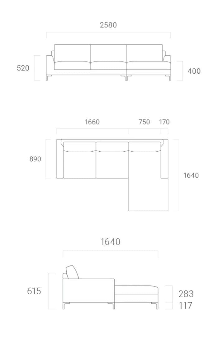 ②ARMONIA Salno 3人掛けカウチソファ　※①②をセットでご購入下さい