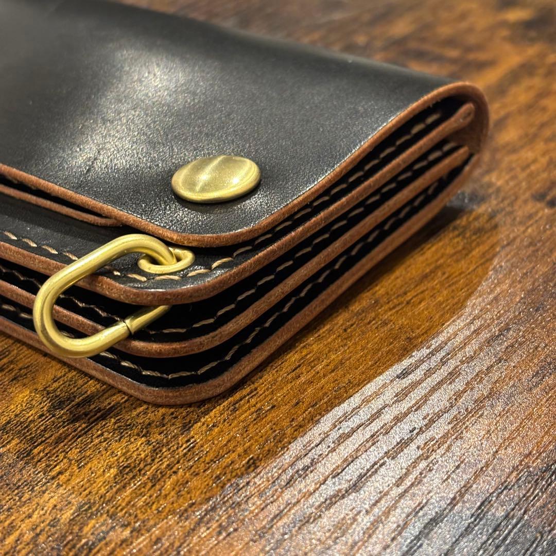 栃木レザー　ミドル　トラッカーウォレット　茶芯ブラック