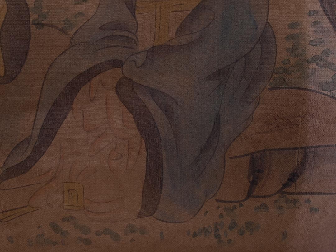 蔵整理品　中国清時代掛け軸　肉筆水彩絵　骨董品　唐物 G1796D4-1