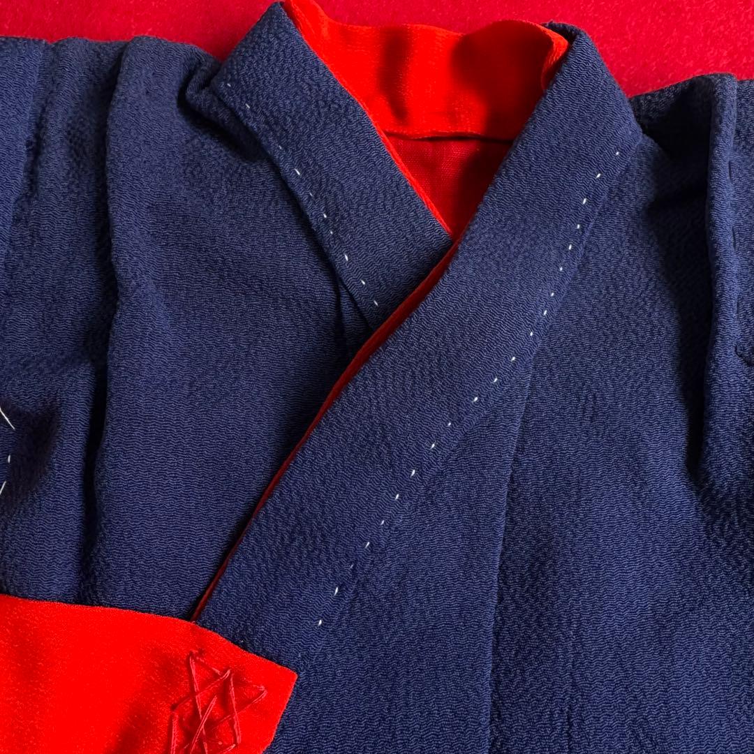 市松人形 15号(52cm)サイズの着物　比翼仕立て　紺色　竹梅　刺繍　4