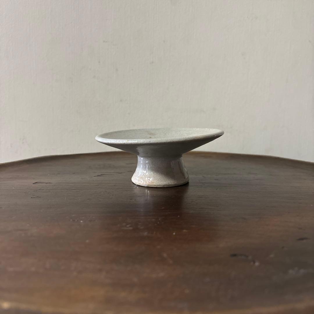 李朝祭器　堅手　灰色　⑨ 白磁　杯台　韓国アンティーク　古道具　朝鮮古民芸古陶磁