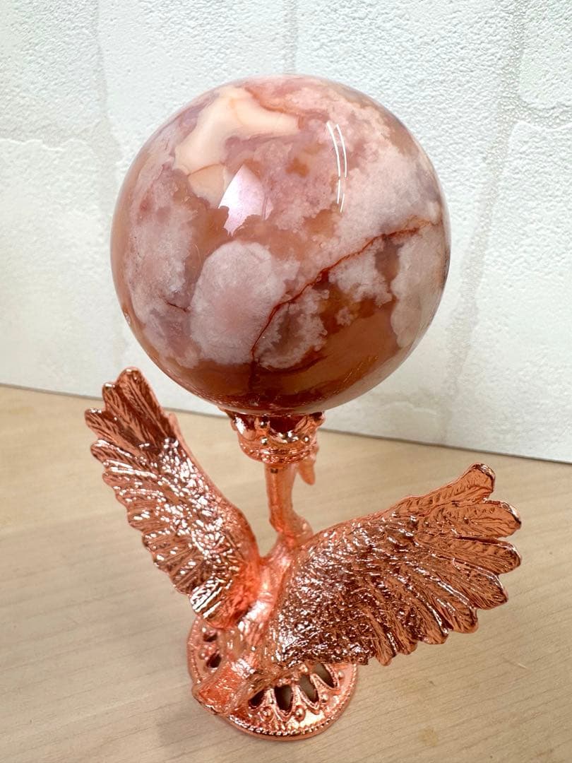 カーネリアン　フラワーアゲート　スフィア　A B どちらかのスタンド付き　丸玉